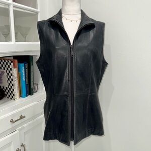 Vintage Preview Collection Black Genuine Leather Zip Vest Size L